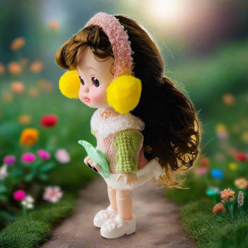 NestyFox 22cm Musical Doll with 15 Movable Joints – Realistic Eyes, Cute Winter Outfit