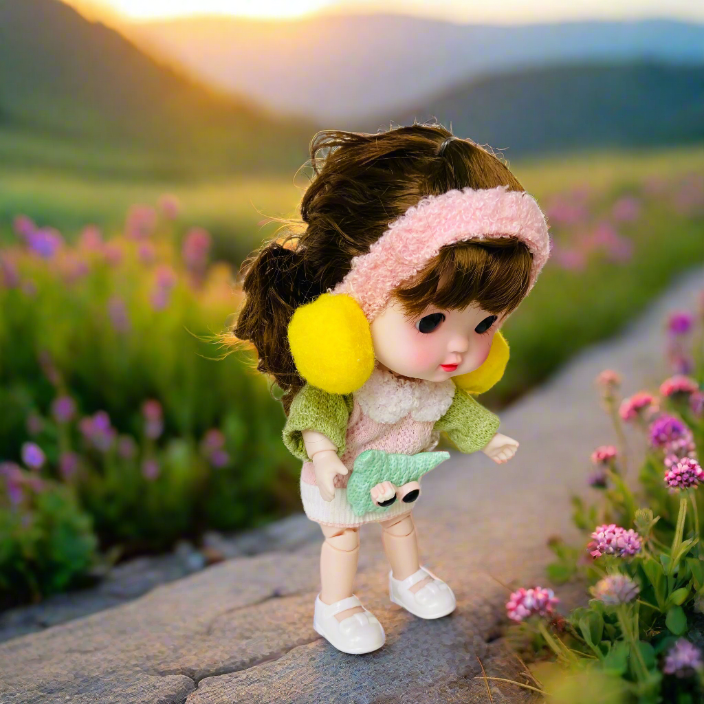 NestyFox 22cm Musical Doll with 15 Movable Joints – Realistic Eyes, Cute Winter Outfit