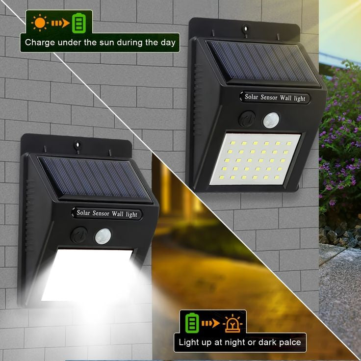 Solar Powered LEDSolar-Powered 20 LED Wall Light with Motion and Night Sensors – Waterproof for Outdoor Use Wall Light