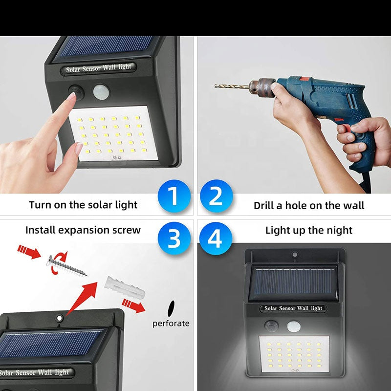 Solar Powered LEDSolar-Powered 20 LED Wall Light with Motion and Night Sensors – Waterproof for Outdoor Use Wall Light