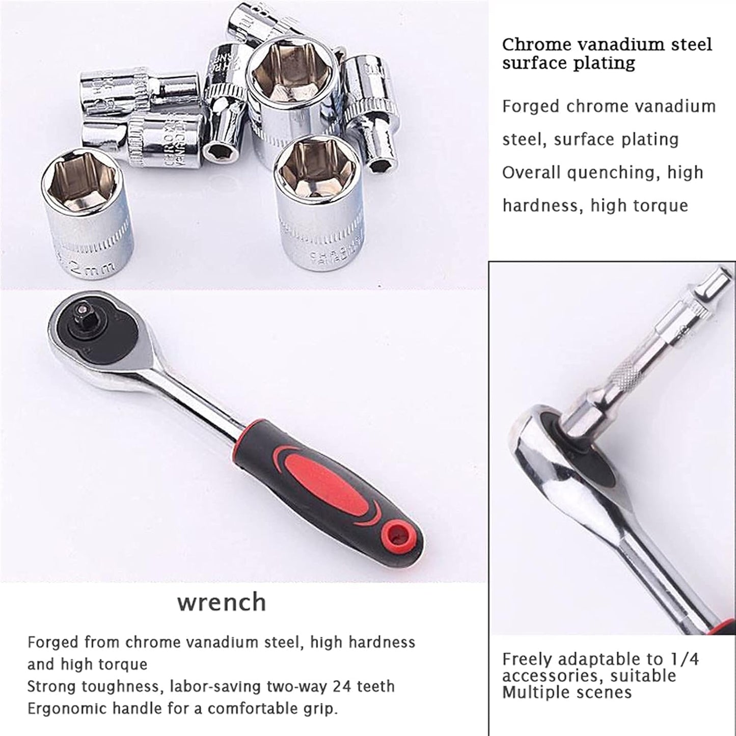 46 in 1 Heavy Duty 1/4 Inch Ratchet Socket Wrench Spanner Tool Set for Automotive and Home Repair