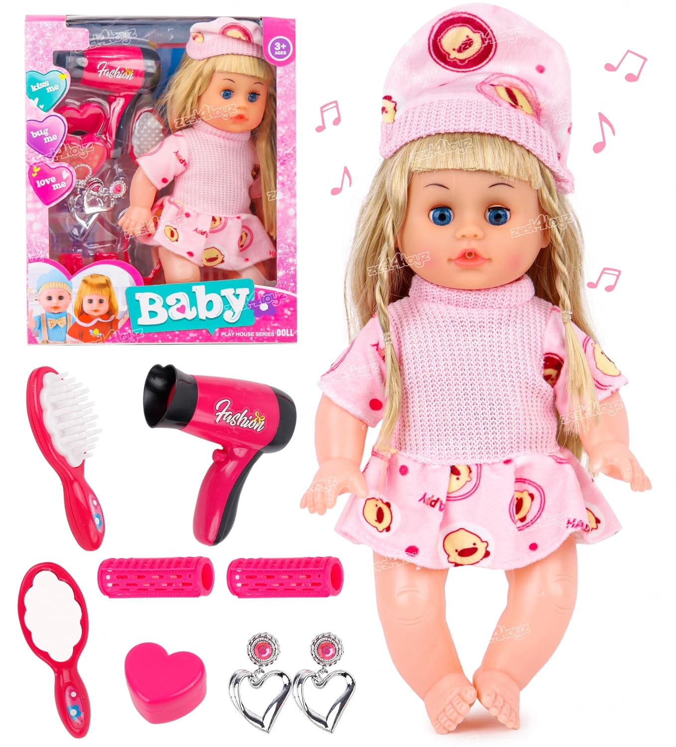 Doll beauty play set, portable pretend makeup kit with 9 realistic toy pieces for girls, fun role-playing cosmetic set - available at Doon Deals Hub
