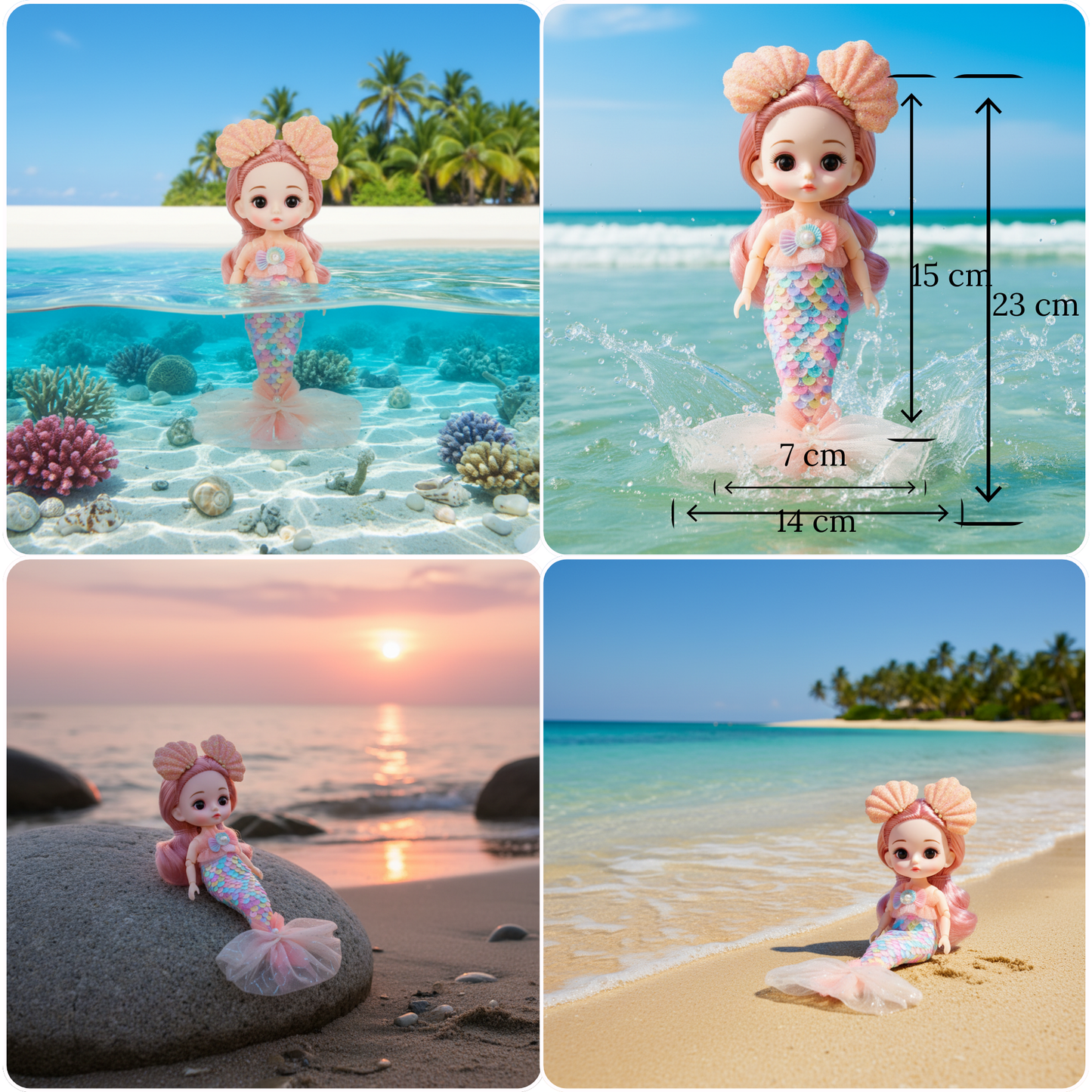 NestyFox Mini Mermaid Doll – 23 cm Collectible Fantasy Doll with Shell Headpiece & Iridescent Tail