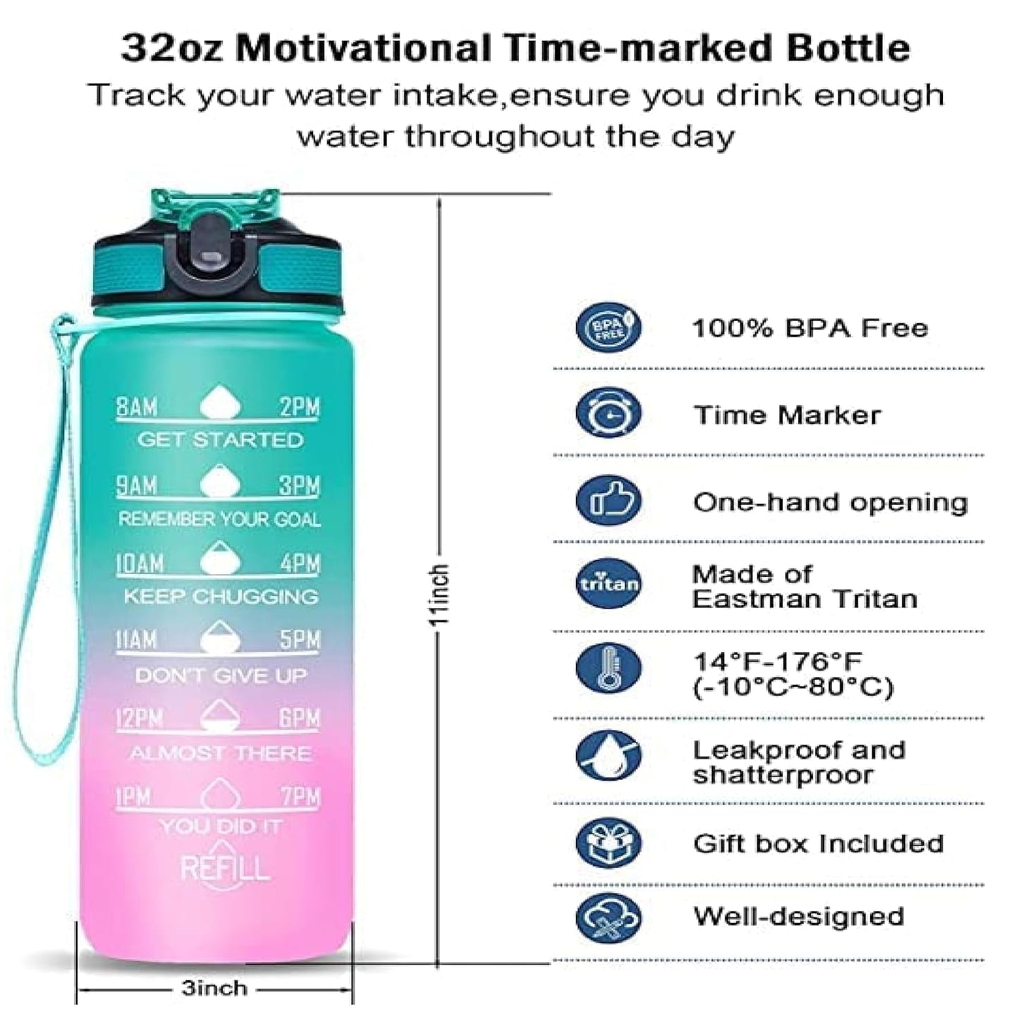 Gym Fitness Sports Water Bottle BPA-Free
