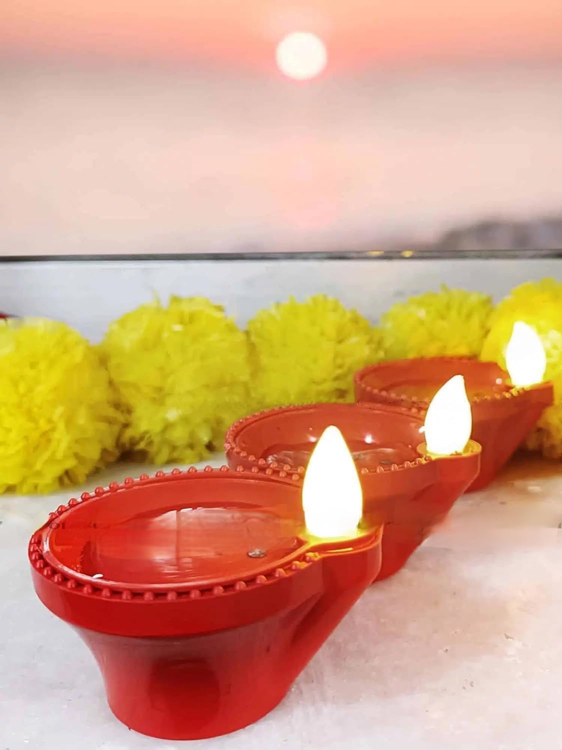 Water Sensor LED Diya Set - 12 Pcs