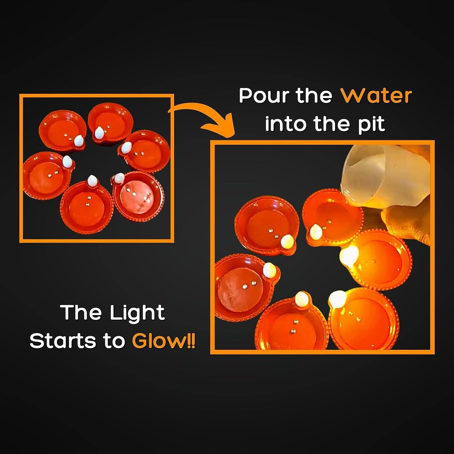 Water Sensor LED Diya Set - 12 Pcs