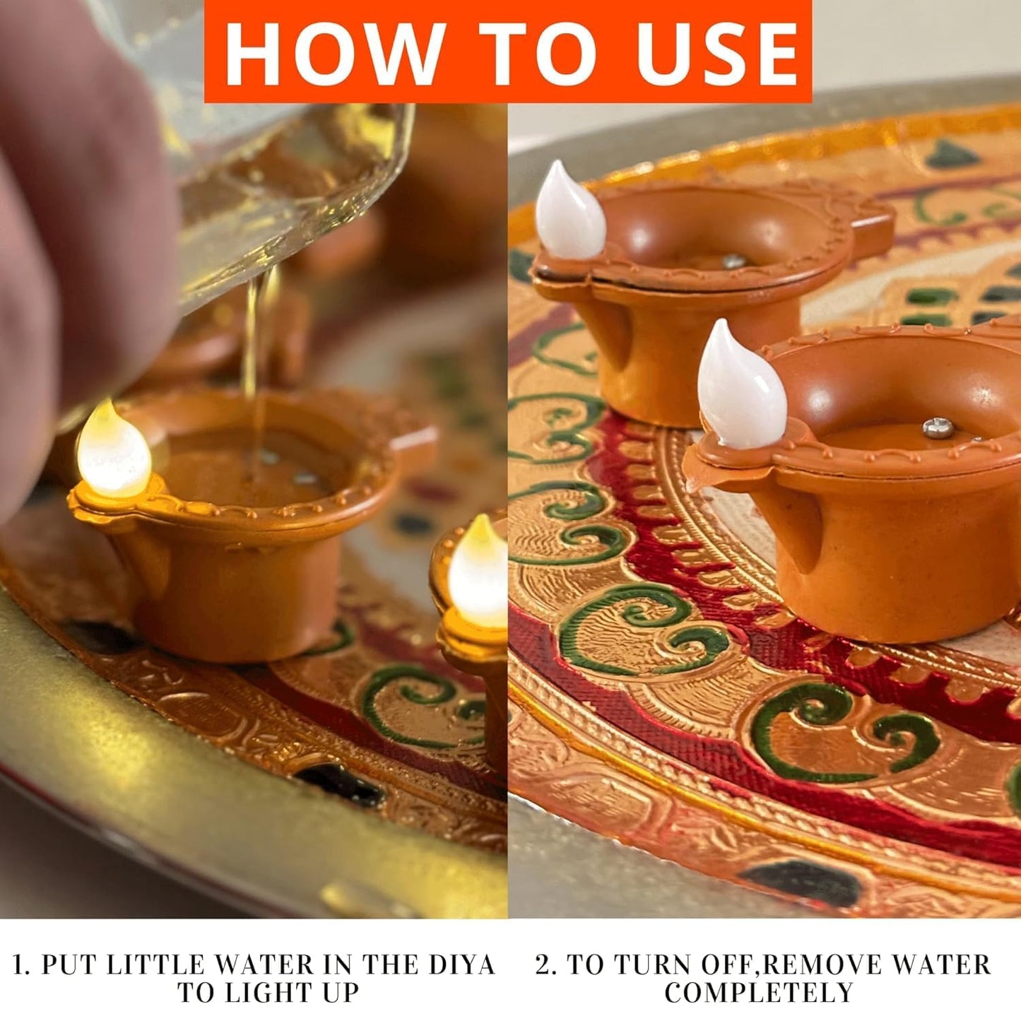 Water Sensor LED Diya Set - 12 Pcs