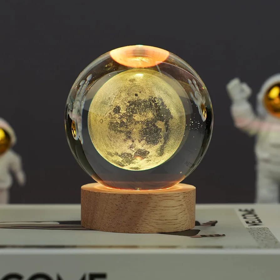 3D Crystal Moon Warm Led with Wood Base (No Cash On Delivery Allowed On This Product) - Prepaid Orders Only
