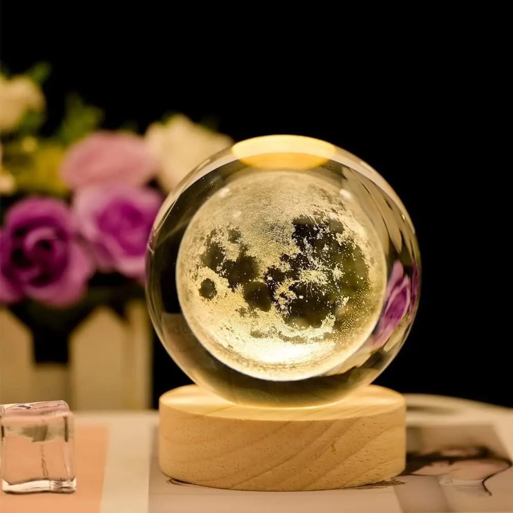 3D Crystal Moon Warm Led with Wood Base (No Cash On Delivery Allowed On This Product) - Prepaid Orders Only