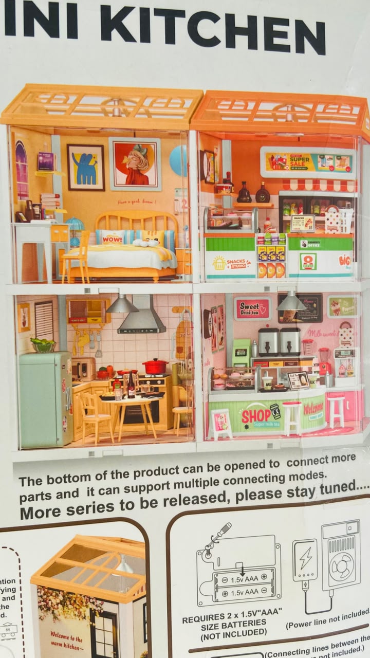 Miniature Kitchen Set – Connect & Expand modular rooms, battery powered LED, real product photo