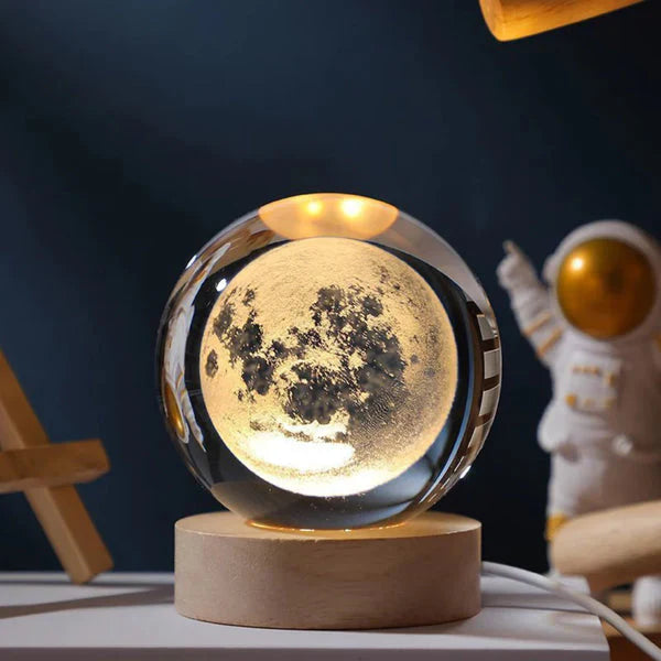 3D Crystal Moon Warm Led with Wood Base (No Cash On Delivery Allowed On This Product) - Prepaid Orders Only