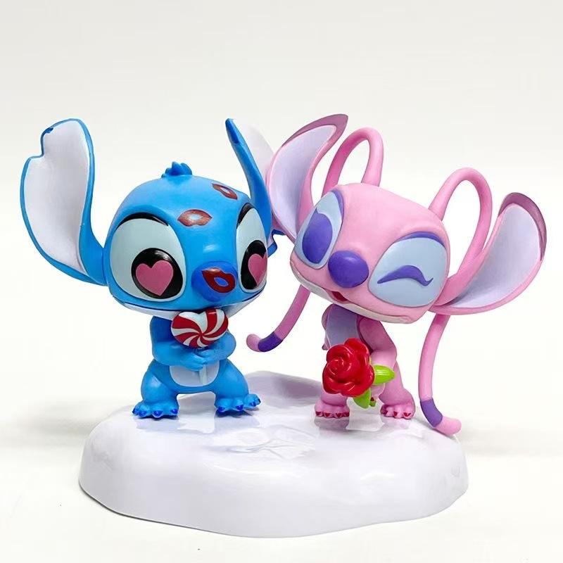 Lilo & Stitch Figurine Set - Stitch & Angel Couple Action Figures with Display Base