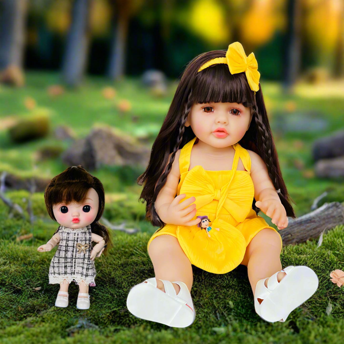 NestyFox KiKi (55 cm) & CoCo (26 cm) Silicone Doll for Girls with Accessories