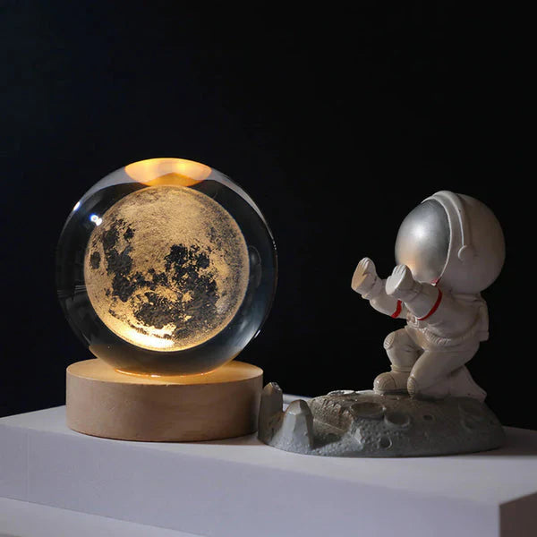 3D Crystal Moon Warm Led with Wood Base (No Cash On Delivery Allowed On This Product) - Prepaid Orders Only