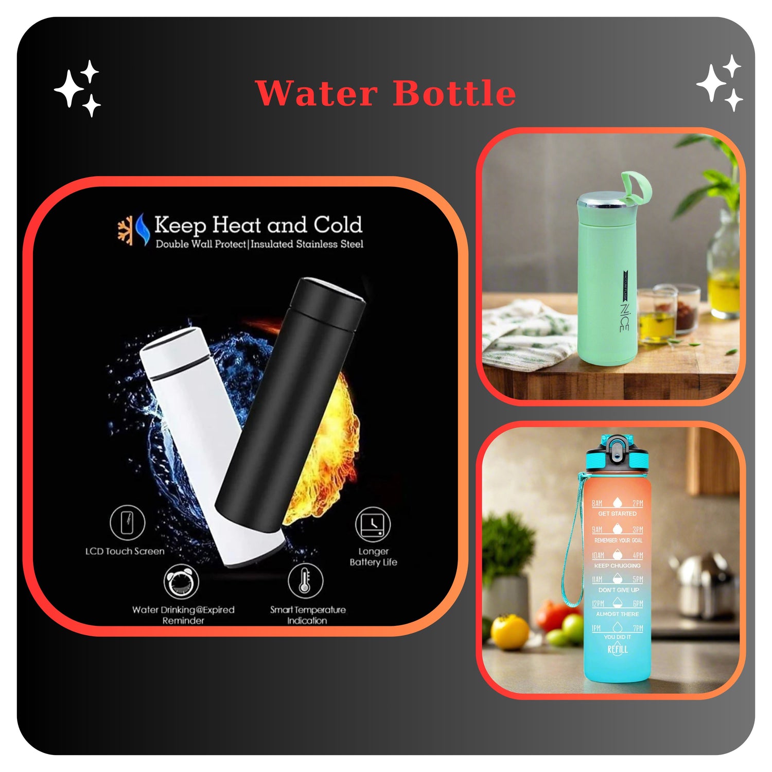 "Discover a versatile range of water bottles, including temperature-controlled, combo packs, and stylish designs for every need."