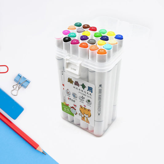 24-Color Double-Ended Alcohol Art Markers with Plastic Box for Kids & Adults