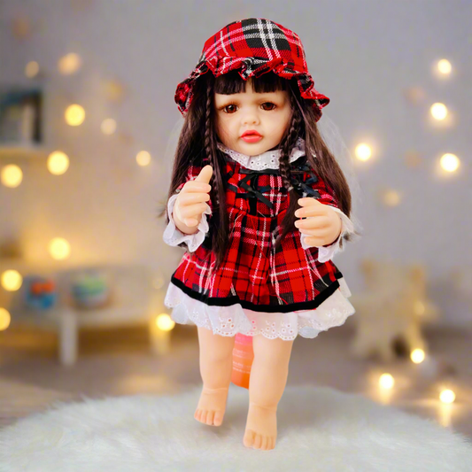 NestyFox Realistic Silicone Reborn Baby Girl Doll | 55cm Large Lifelike Soft Body with Long Hair, Nipple Bottle, Diaper & Magnetic Pacifier | Gift for Kids & Collectors (Silicone Doll 10)