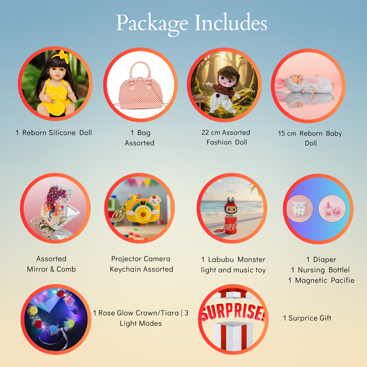 53cm Silicone Doll Gift Set - Complete Play Collection with LED Accessories & Extra Dress