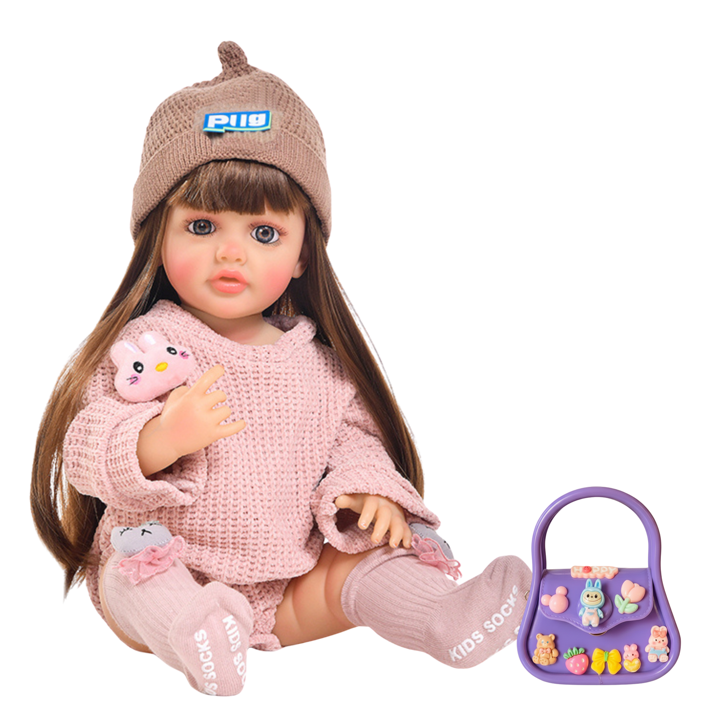 NestyFox Realistic Silicone Baby Doll with Handbag Set, Nipple Bottle, Diaper & Magnetic Pacifier – Soft Lifelike Doll for Girls