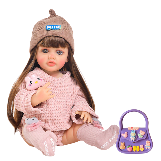 NestyFox Realistic Silicone Baby Doll with Handbag Set, Nipple Bottle, Diaper & Magnetic Pacifier – Soft Lifelike Doll for Girls