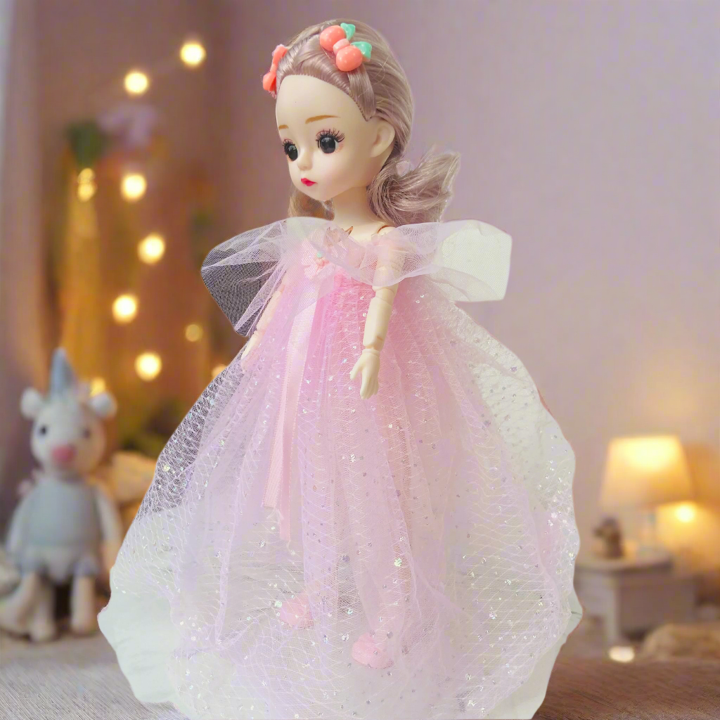 NestyFox Elegant Princess Doll for Girls – Beautiful 31 cm Fashion Doll in Embroidered Lace Gown