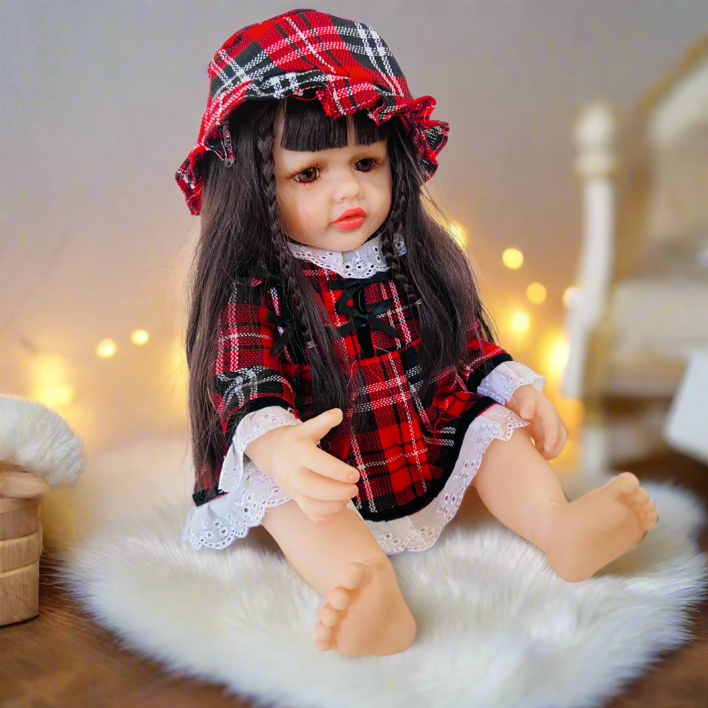 NestyFox Realistic Silicone Reborn Baby Girl Doll | 55cm Large Lifelike Soft Body with Long Hair, Nipple Bottle, Diaper & Magnetic Pacifier | Gift for Kids & Collectors (Silicone Doll 10)