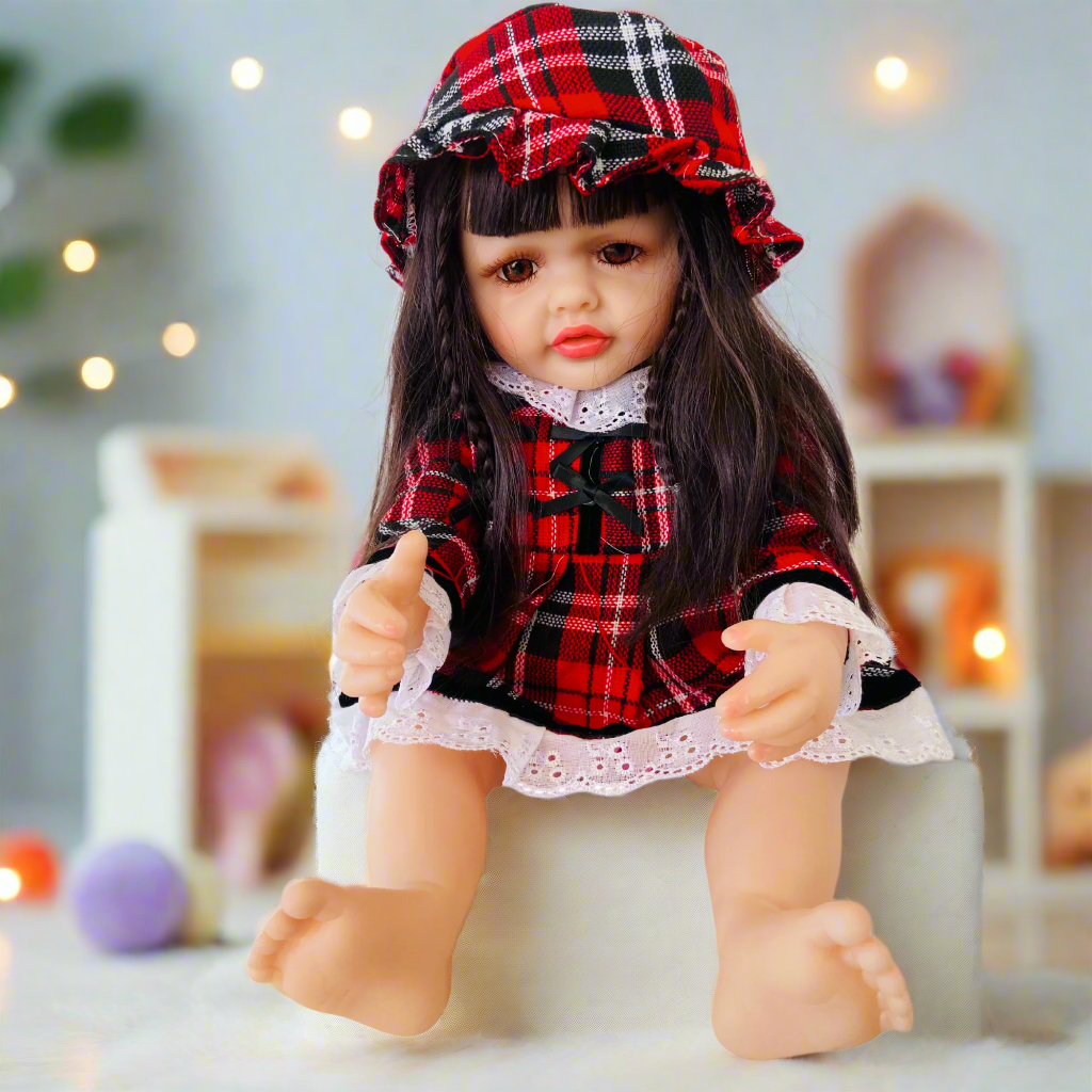 NestyFox Realistic Silicone Reborn Baby Girl Doll | 55cm Large Lifelike Soft Body with Long Hair, Nipple Bottle, Diaper & Magnetic Pacifier | Gift for Kids & Collectors (Silicone Doll 10)
