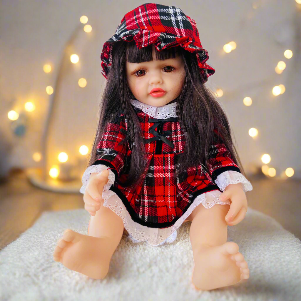 NestyFox Realistic Silicone Reborn Baby Girl Doll | 55cm Large Lifelike Soft Body with Long Hair, Nipple Bottle, Diaper & Magnetic Pacifier | Gift for Kids & Collectors (Silicone Doll 10)