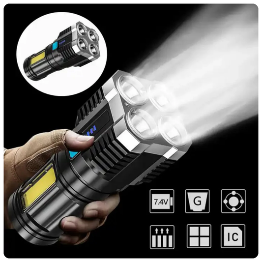 4-in-1 Rechargeable LED Torch - High Power USB Flashlight with 4 Modes