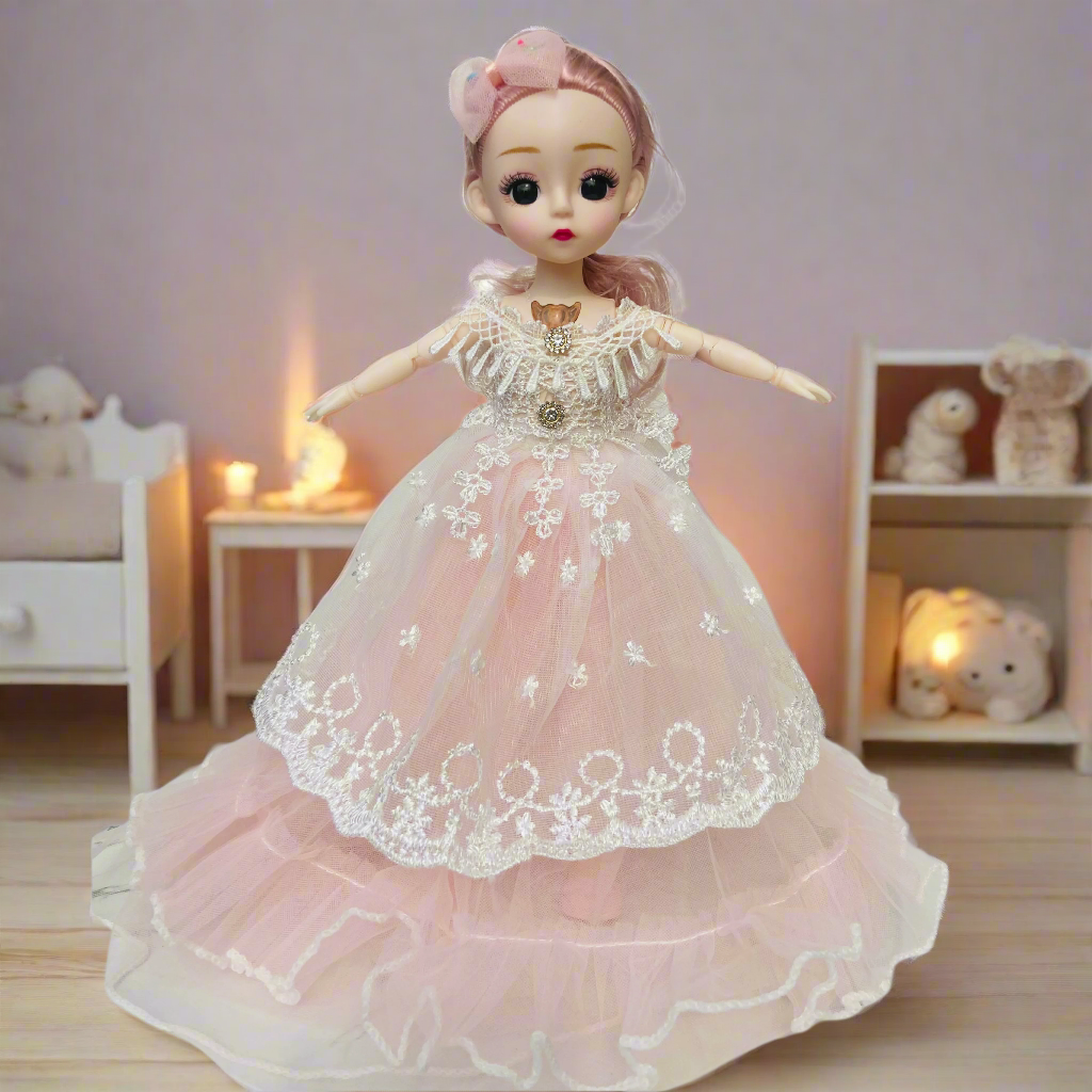 NestyFox Elegant Princess Doll for Girls – Beautiful 31 cm Fashion Doll in Embroidered Lace Gown