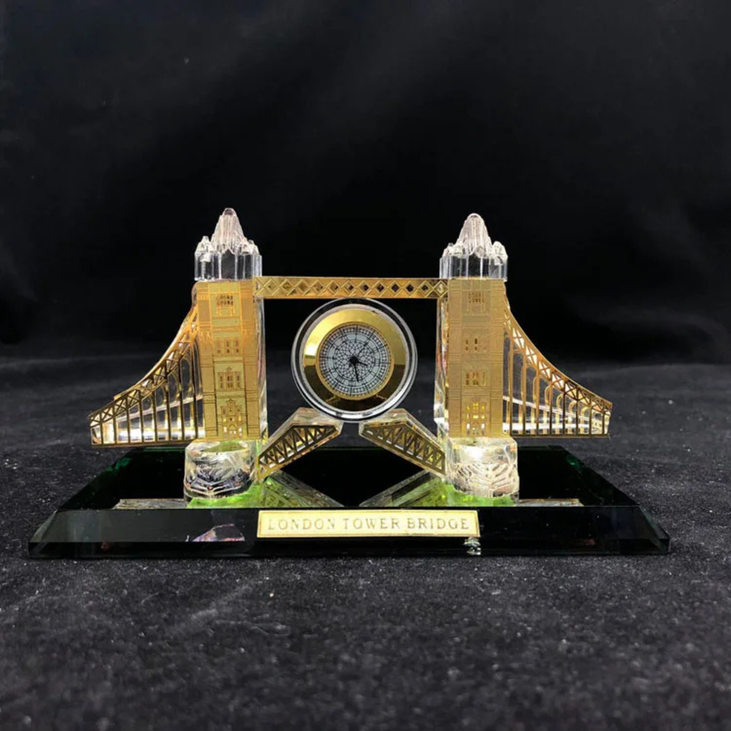 London Tower Bridge Crystal Souvenir with Clock - 15cm Glass Collectible