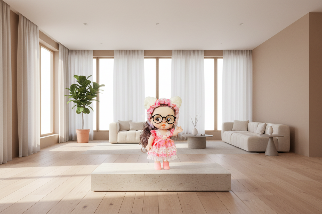 NestyFox Realistic Baby Doll with Glasses & Long Hair – 26cm Cute Toy Doll for Girls