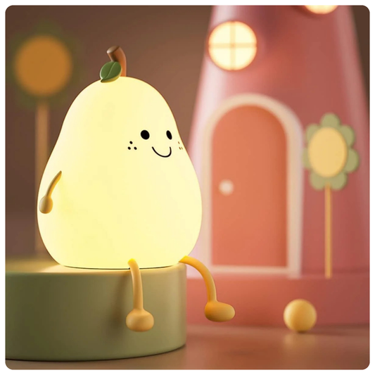 Cute Pear Kids Night Light - 7 Colors, Rechargeable, Silicone, Timer Function & More