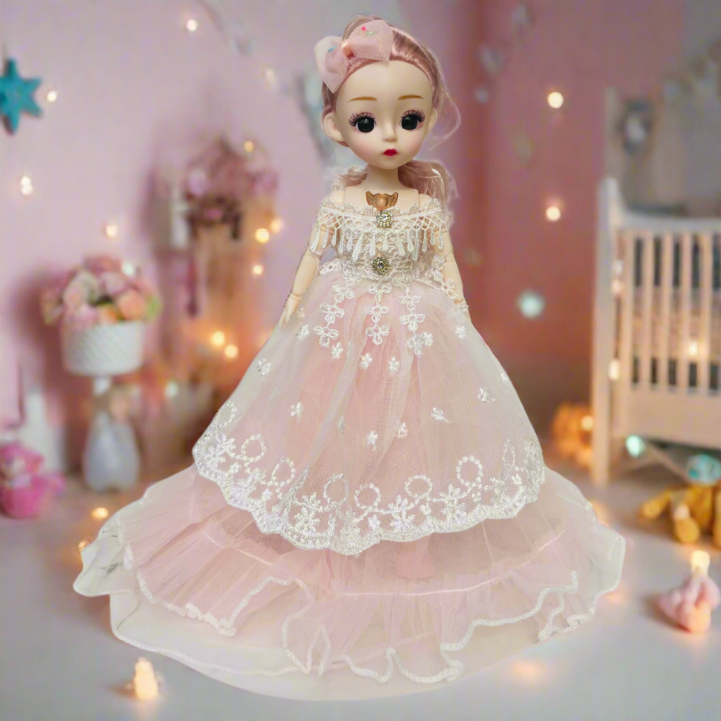 NestyFox Elegant Princess Doll for Girls – Beautiful 31 cm Fashion Doll in Embroidered Lace Gown