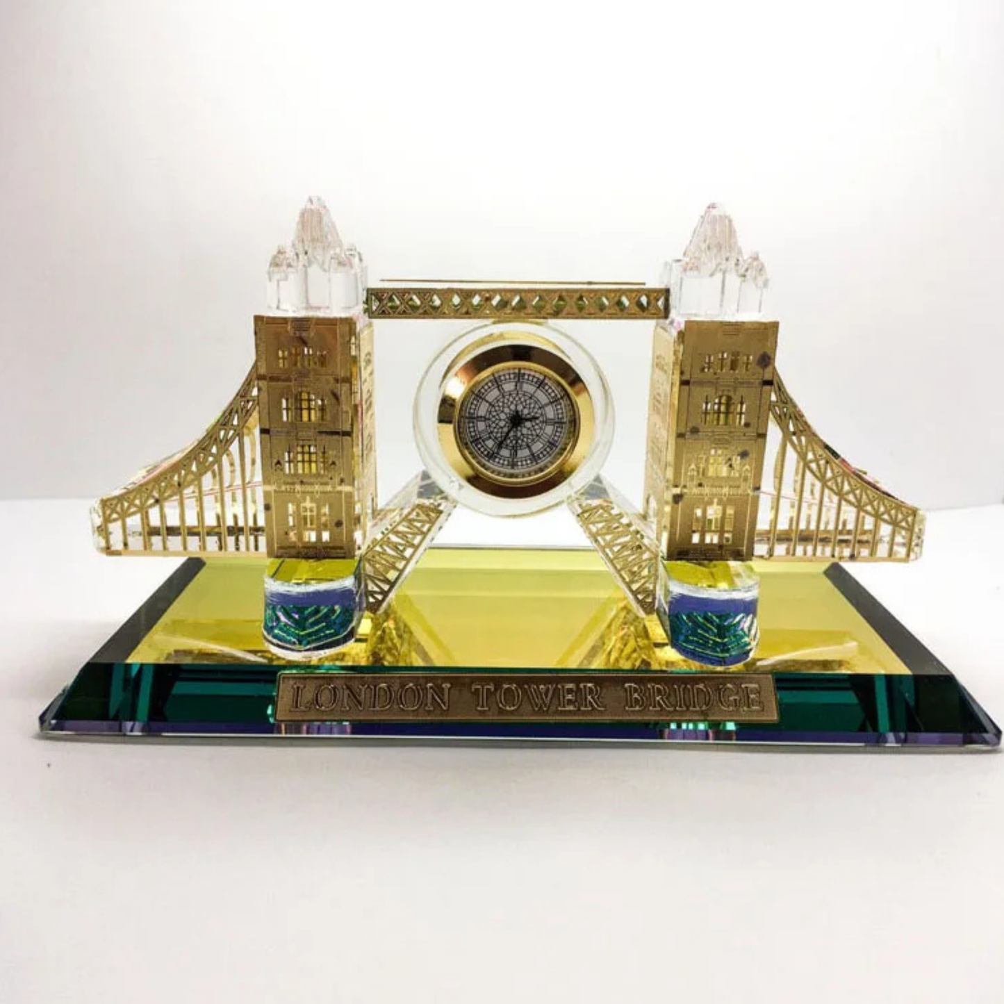 London Tower Bridge Crystal Souvenir with Clock - 15cm Glass Collectible