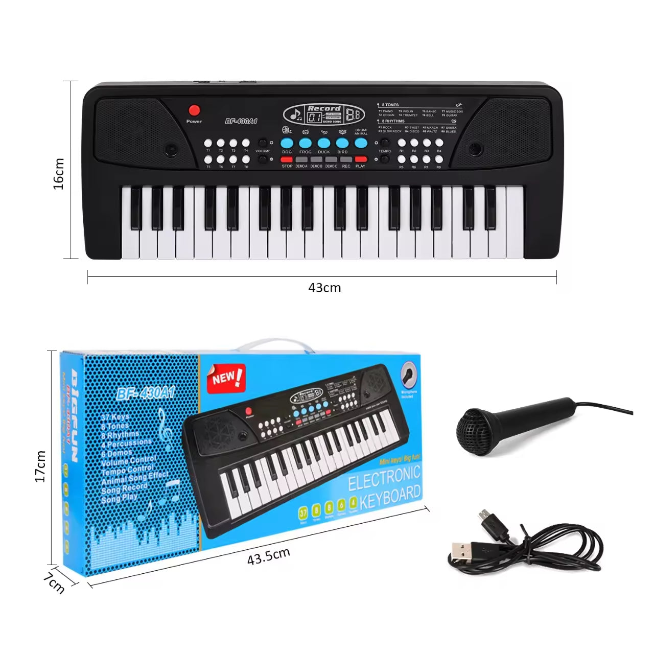 Piano - 37 Keys Musical Electronic Keyboard with Microphone & USB Power Cord