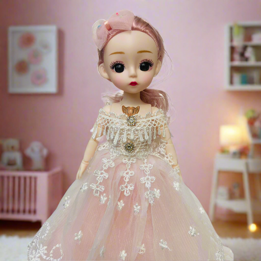 NestyFox Elegant Princess Doll for Girls – Beautiful 31 cm Fashion Doll in Embroidered Lace Gown