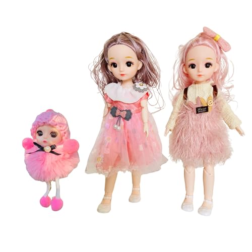 NestyFox Combo of 3 Poseable Fashion Dolls – 2 Dolls (30 cm) + 1 Doll (16 cm), 13 Movable Joints, Assorted Stylish Dresses, Girls Toy (Style 2)