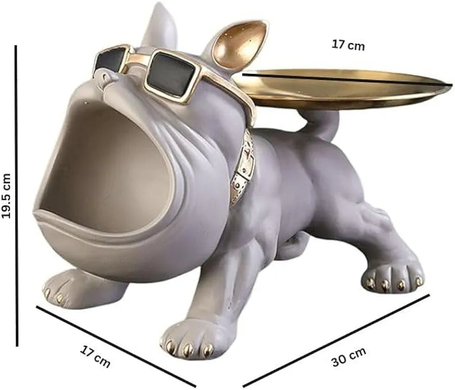 SMOKEY COCKTAIL Bulldog Storage Butler Sculpture | Resin Art Sculpture | Tray and Bowl Storage | Good for Storing Keys, Cosmetics | Decorative Showpiece 