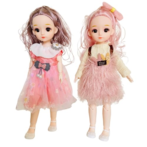 NestyFox Combo of 3 Poseable Fashion Dolls – 2 Dolls (30 cm) + 1 Doll (16 cm), 13 Movable Joints, Assorted Stylish Dresses, Girls Toy (Style 2)