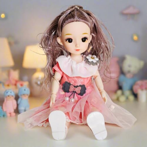 NestyFox Combo of 3 Poseable Fashion Dolls – 2 Dolls (30 cm) + 1 Doll (16 cm), 13 Movable Joints, Assorted Stylish Dresses, Girls Toy (Style 2)