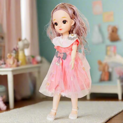NestyFox Combo of 3 Poseable Fashion Dolls – 2 Dolls (30 cm) + 1 Doll (16 cm), 13 Movable Joints, Assorted Stylish Dresses, Girls Toy (Style 2)
