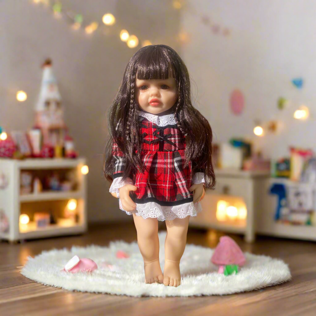 NestyFox Realistic Silicone Reborn Baby Girl Doll | 55cm Large Lifelike Soft Body with Long Hair, Nipple Bottle, Diaper & Magnetic Pacifier | Gift for Kids & Collectors (Silicone Doll 10)