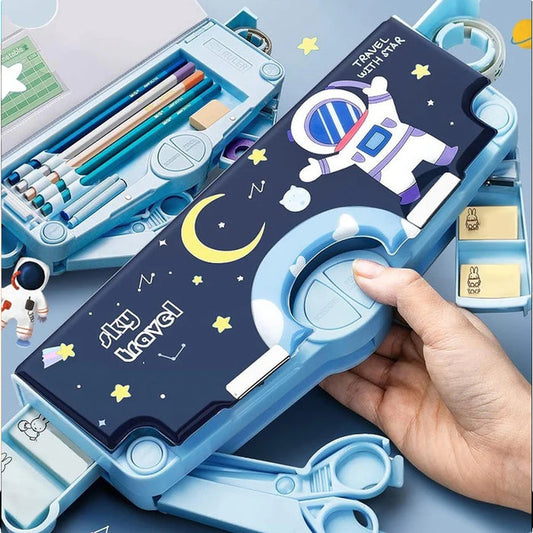 Space Theme Multi-Functional Pencil Box for Kids | Magnetic Lock | Boys & Girls School Accessories