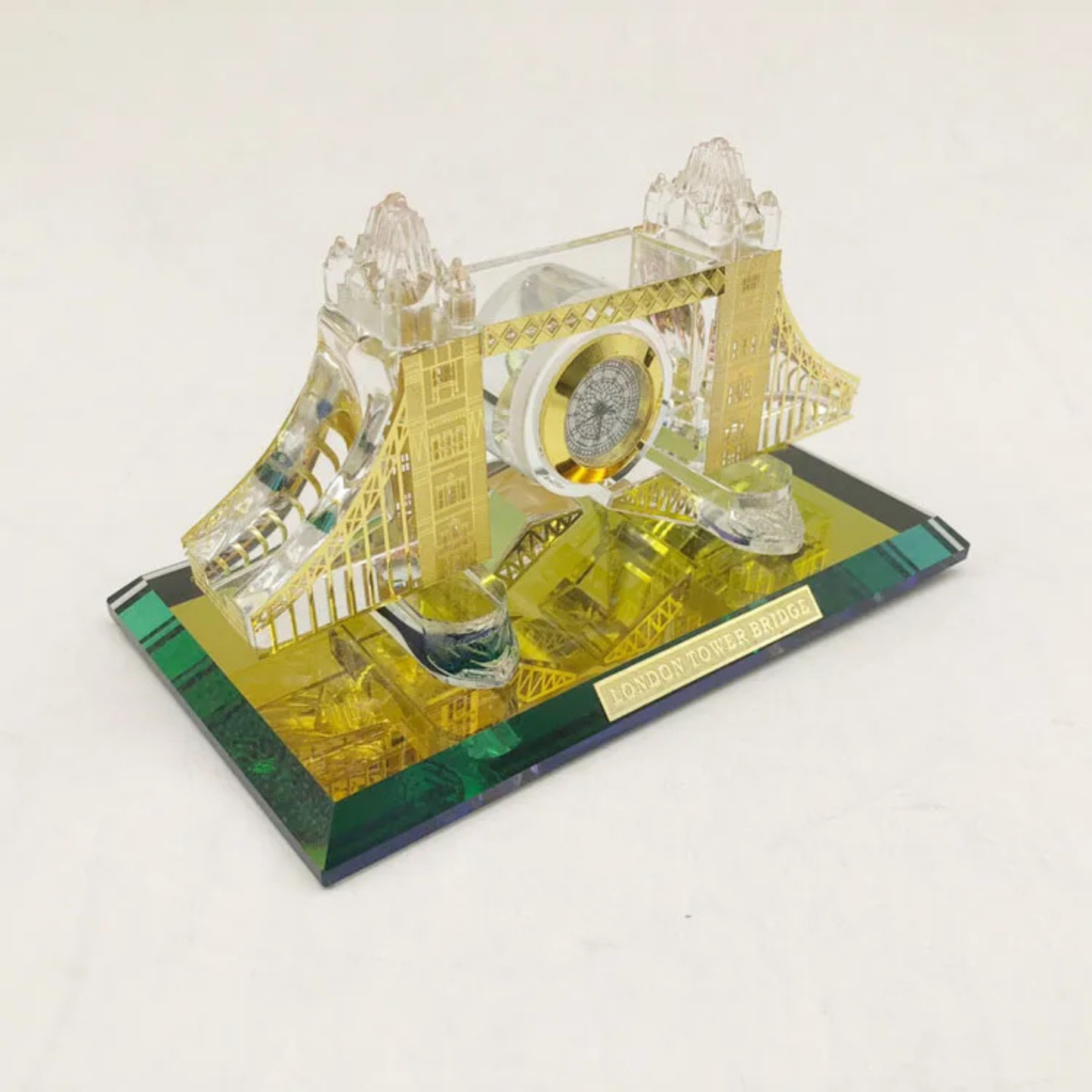 London Tower Bridge Crystal Souvenir with Clock - 15cm Glass Collectible