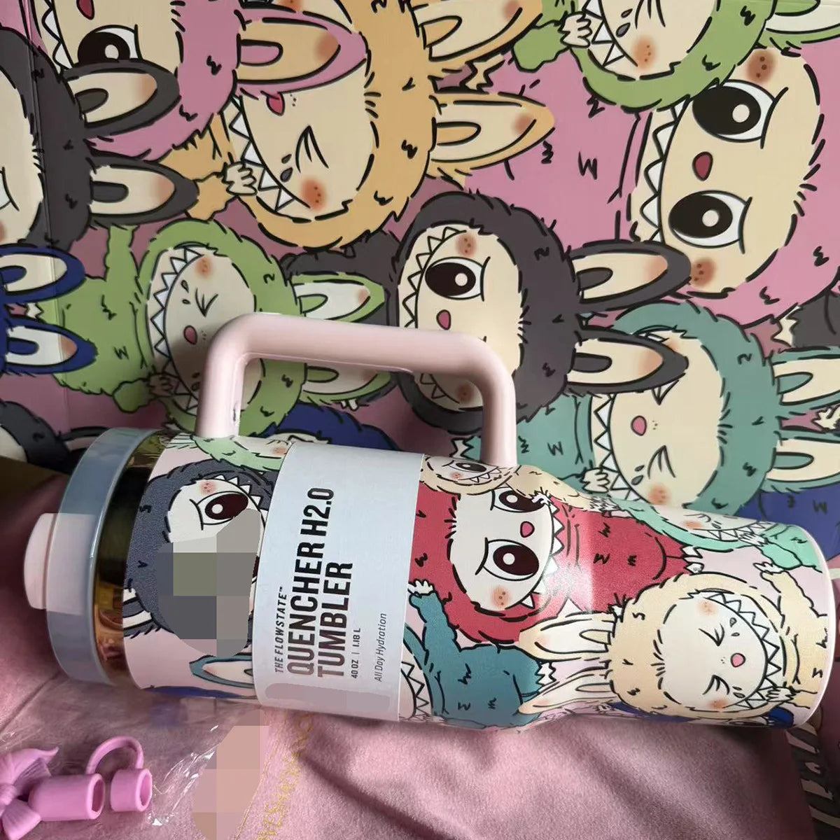 Labubu Anime Stanley-Style Tumbler | 1.18L Insulated Metal Bottle with Handle & Straw