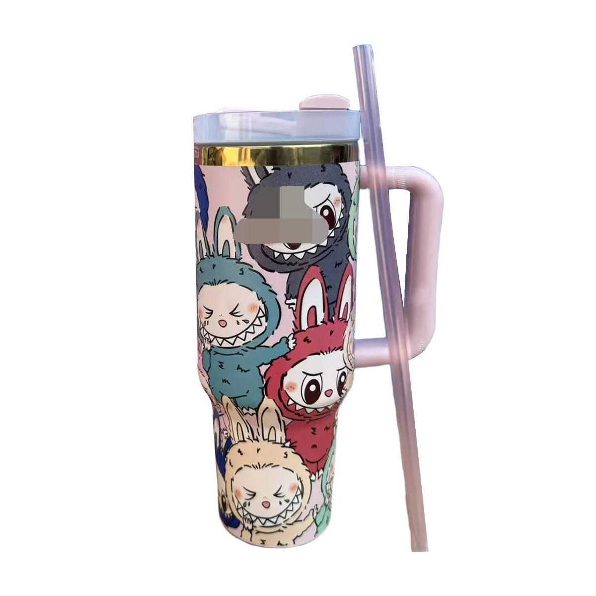 Labubu Anime Stanley-Style Tumbler | 1.18L Insulated Metal Bottle with Handle & Straw