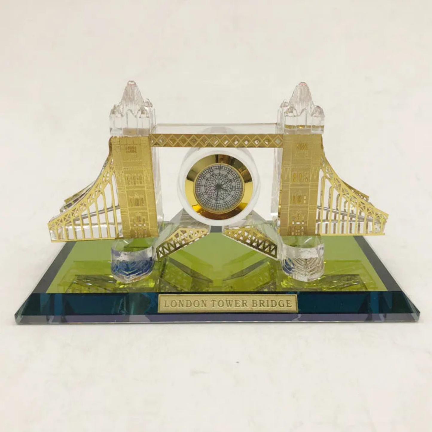 London Tower Bridge Crystal Souvenir with Clock - 15cm Glass Collectible
