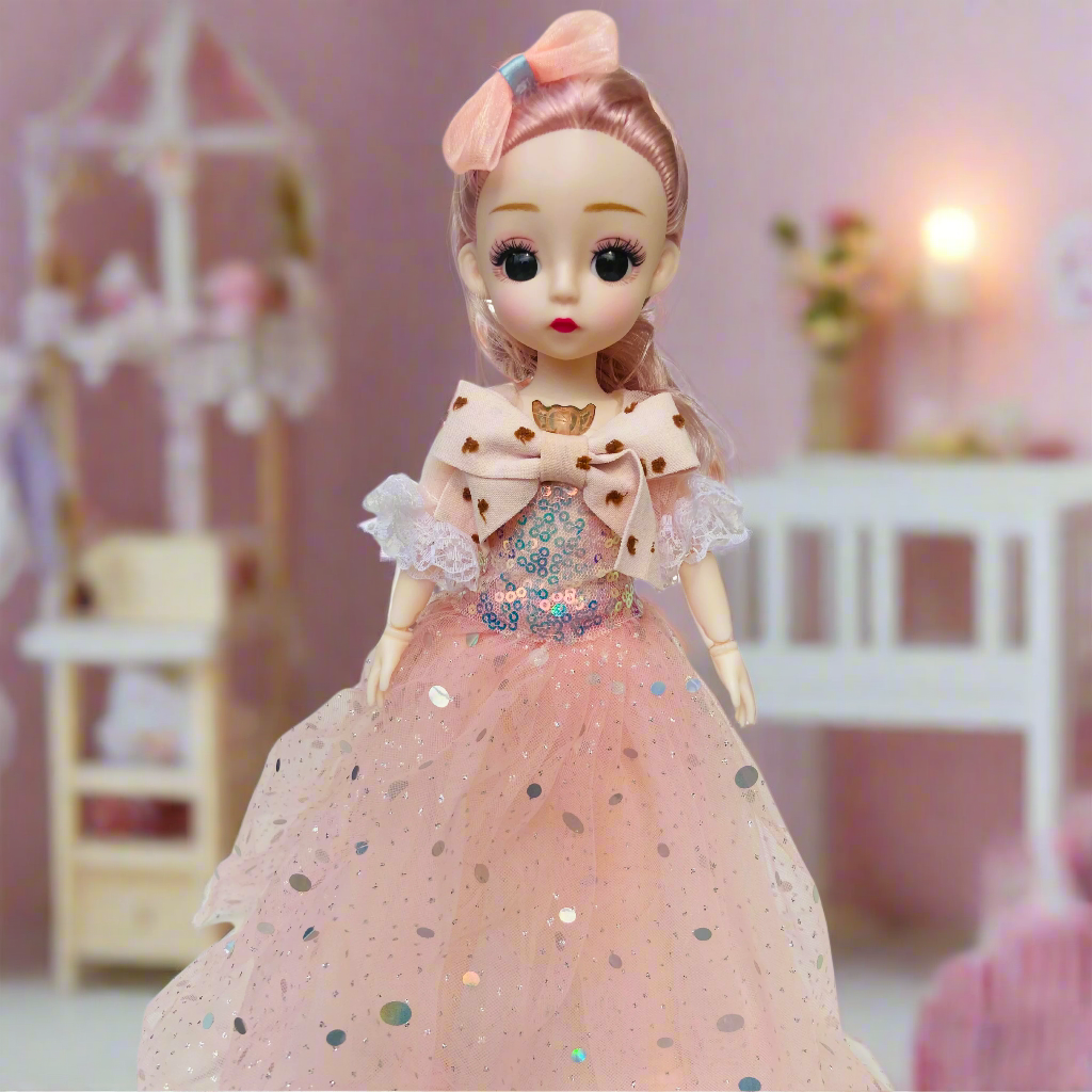 NestyFox Elegant Princess Doll for Girls – Beautiful 31 cm Fashion Doll in Embroidered Lace Gown