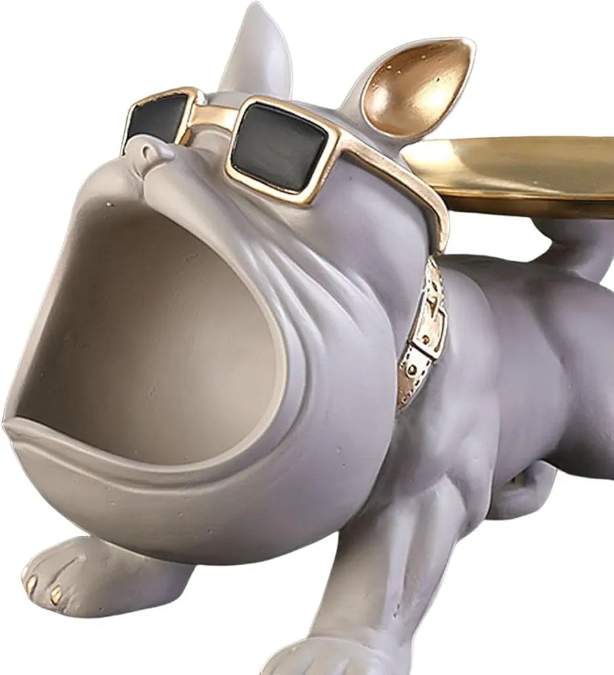 SMOKEY COCKTAIL Bulldog Storage Butler Sculpture | Resin Art Sculpture | Tray and Bowl Storage | Good for Storing Keys, Cosmetics | Decorative Showpiece 